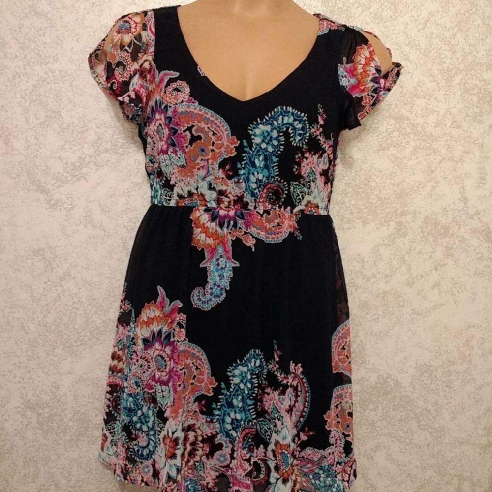 Express Black Midi Dress with Colorful Floral Paisley Design